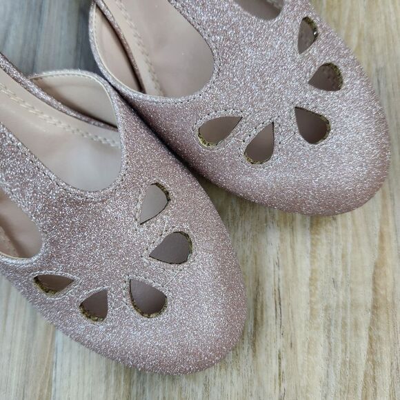 ☔️🩵NIB Champagne Glitter Pepper Mary Jane Buckled T-Strap Heels Size 8 - Picture 9 of 12